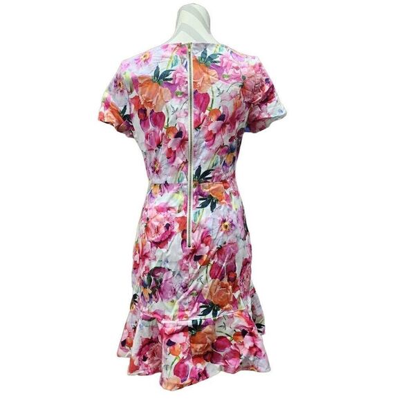 Alexia Admor Spring Watercolor Ruffle Short Sleeve Floral Dress Approx Size Medi - Picture 2 of 11